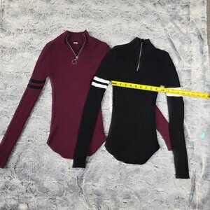 Black and burgundy long sleeve tops